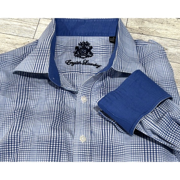 English Laundry Shirt White Blue Check Flip Cuff Button Up‎ Long Sleeve Mens XL - Picture 1 of 12